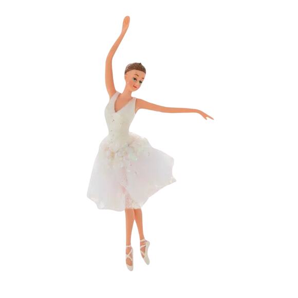 Ballerina Brunette Ornament Christmas Romantic White Leotard Tutu - Picture 2 of 3